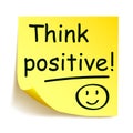 Yellow sticker with black postit `Think positive!`, note hand written - vector Royalty Free Stock Photo